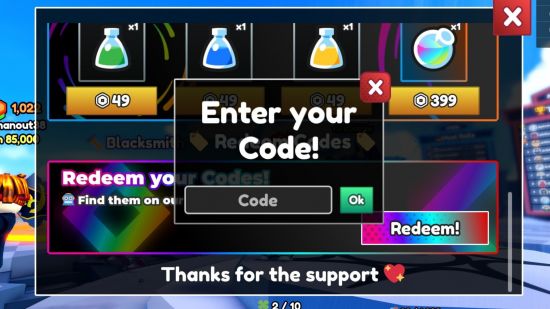 Redeem codes for Dungeon RNG